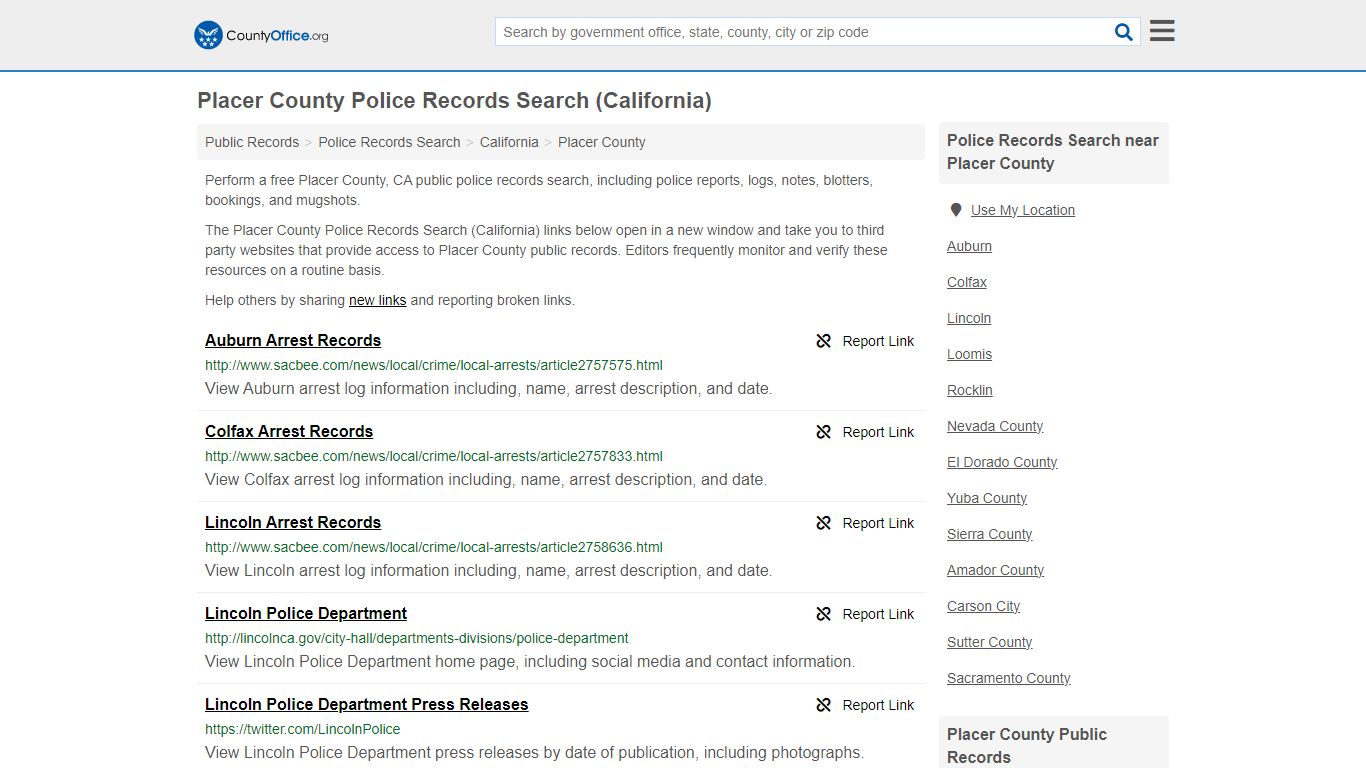 Police Records Search - Placer County, CA (Accidents & Arrest Records)