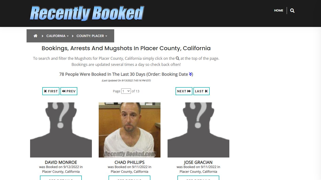 Bookings, Arrests and Mugshots in Placer County, California